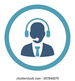Call center vector icon. This rounded flat symbol is drawn with cyan and blue colors on a white background.