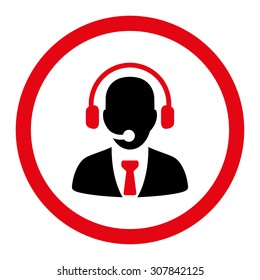 Call center vector icon. This rounded flat symbol is drawn with intensive red and black colors on a white background.