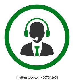 Call center vector icon. This rounded flat symbol is drawn with green and gray colors on a white background.