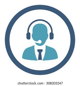 Call center vector icon. This rounded flat symbol is drawn with cyan and blue colors on a white background.