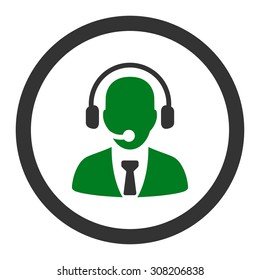 Call center vector icon. This rounded flat symbol is drawn with green and gray colors on a white background.