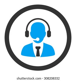 Call center vector icon. This rounded flat symbol is drawn with blue and gray colors on a white background.