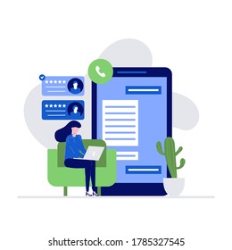 Call center vector illustration concept with characters. Modern flat style for landing page, mobile app, poster, flyer, template, web banner, infographics, hero images.
