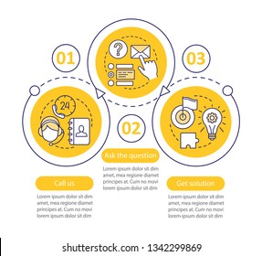 Call center vector infographic template. Helpdesk, hotline. Customer service. Online support. Data visualization with three steps and options. Process timeline chart. Workflow layout with icons - Powered by Shutterstock - Get 15% off with code: PIKWIZARD15