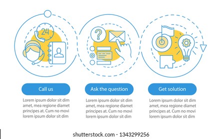 Call center vector infographic template. Helpdesk, hotline. Customer service. Online support. Data visualization with three steps and options. Process timeline chart. Workflow layout with icons - Powered by Shutterstock - Get 15% off with code: PIKWIZARD15