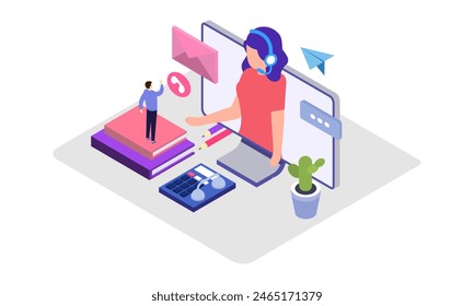 Call center vector isometric illustration