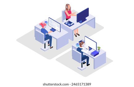 Ilustración isométrica del Vector del centro de llamadas