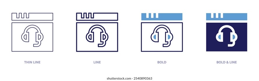 Icono de agentes virtuales del centro de llamadas en 4 estilos diferentes. Línea delgada, línea, negrita y línea negrita. Estilo duotono. Trazo editable.