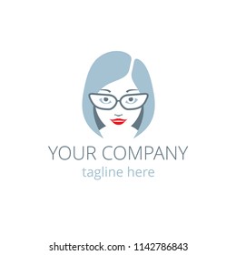 Call center virtual assistant logo templet - online support icon with beautiful woman face 