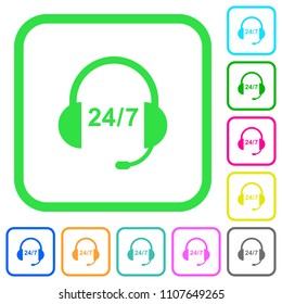 Call center vivid colored flat icons in curved borders on white background