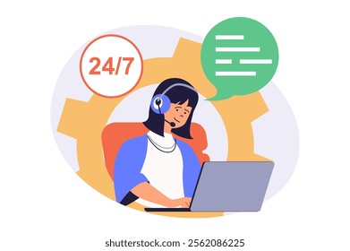 Call center web concept with flat cartoon people for website design.