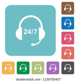 Call center white flat icons on color rounded square backgrounds