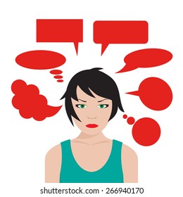 call center woman with banner for address information. vector format