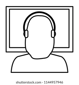 call center woman with headset and display