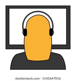 call center woman with headset and display