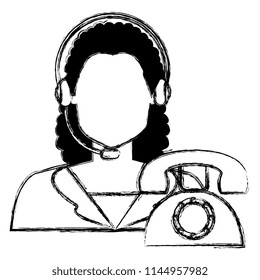 call center woman with headset and telephone