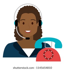 call center woman with headset and telephone