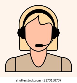 Call Center Woman Operator Icon Avatar. Flat Vector Illustration