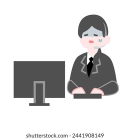 A call center woman with a pale expression
