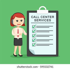 call center woman with services clipboard