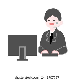 A call center woman with a sweaty expression