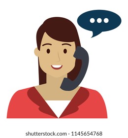 call center woman with telephone and speech bubble