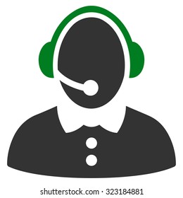 Call Center Woman vector icon. Style is bicolor flat symbol, green and gray colors, rounded angles, white background.