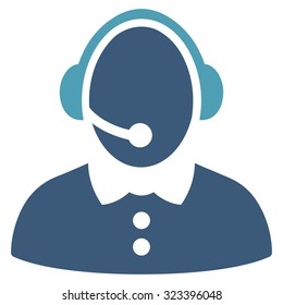 Call Center Woman vector icon. Style is bicolor flat symbol, cyan and blue colors, rounded angles, white background.