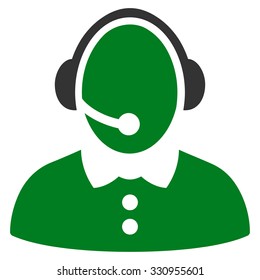 Call Center Woman vector icon. Style is bicolor flat symbol, green and gray colors, rounded angles, white background.
