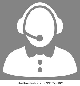 Call Center Woman vector icon. Style is flat symbol, white color, rounded angles, gray background.