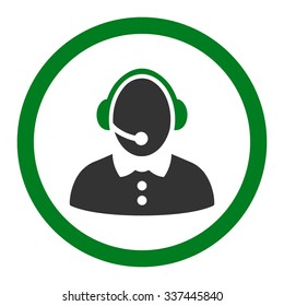 Call Center Woman vector icon. Style is bicolor flat rounded symbol, green and gray colors, rounded angles, white background.