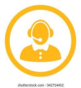 Call Center Woman vector icon. Style is flat rounded symbol, yellow color, rounded angles, white background.