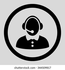 Call Center Woman vector icon. Style is flat rounded symbol, black color, rounded angles, light gray background.