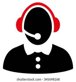 Call Center Woman vector icon. Style is bicolor flat symbol, intensive red and black colors, rounded angles, white background.