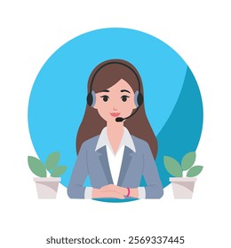 Call Center Woman Vector Illustration, Flat Design Character