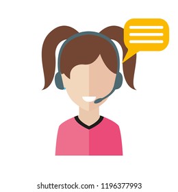 Call center women agents flat avatars with headphones. Online support service assistant. Vector illustration.