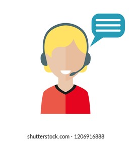Call center women agents flat avatars with headphones. Online support service assistant. Vector illustration.