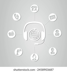 Call center work, operator icons and communication with customers through calls and messages. Vector EPS 10