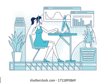 Call center worker flat silhouette vector illustration. Customer support, telesales company employee outline character on white background. Salesperson, operator in headset simple style drawing