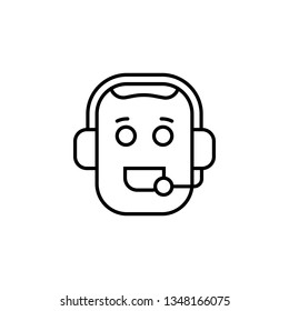 call center worker like hotline service. flat stroke trendy modern minimal 24/7 user assist logotype graphic art design isolated on white. concept of dispatcher with headset technology and crm system