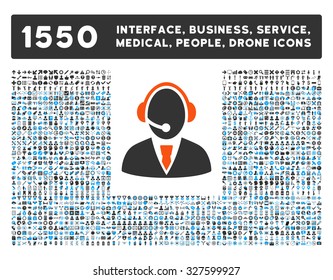 Call Center Worker and other web interface, business tools, people poses, medical service vector icons. Style is flat symbols, bicolored, rounded angles, white background.