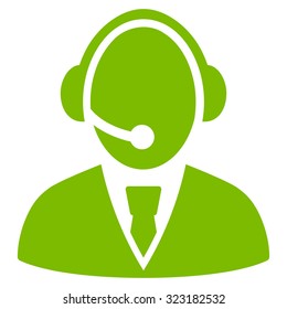 Call Center Worker vector icon. Style is flat symbol, eco green color, rounded angles, white background.