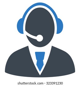 Call Center Worker vector icon. Style is bicolor flat symbol, smooth blue colors, rounded angles, white background.