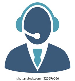 Call Center Worker vector icon. Style is bicolor flat symbol, cyan and blue colors, rounded angles, white background.