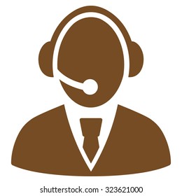 Call Center Worker vector icon. Style is flat symbol, brown color, rounded angles, white background.