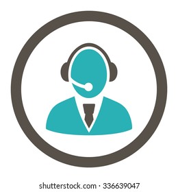 Call Center Worker vector icon. Style is bicolor flat rounded symbol, grey and cyan colors, rounded angles, white background.