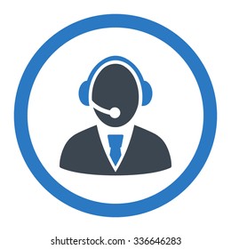 Call Center Worker vector icon. Style is bicolor flat rounded symbol, smooth blue colors, rounded angles, white background.