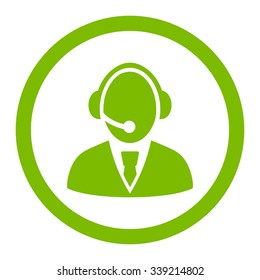 Call Center Worker vector icon. Style is flat rounded symbol, eco green color, rounded angles, white background.
