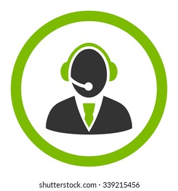 Call Center Worker vector icon. Style is bicolor flat rounded symbol, eco green and gray colors, rounded angles, white background.