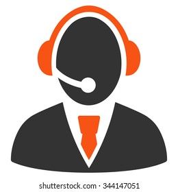 Call Center Worker vector icon. Style is bicolor flat symbol, orange and gray colors, rounded angles, white background.